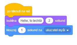 Nastavenie kĺzania na miesto označené ukazovateľom myši - Scratch