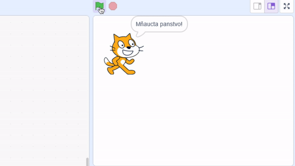Mačičák chce štekliť, prejde na miesto, kde je kurzor myši - Scratch