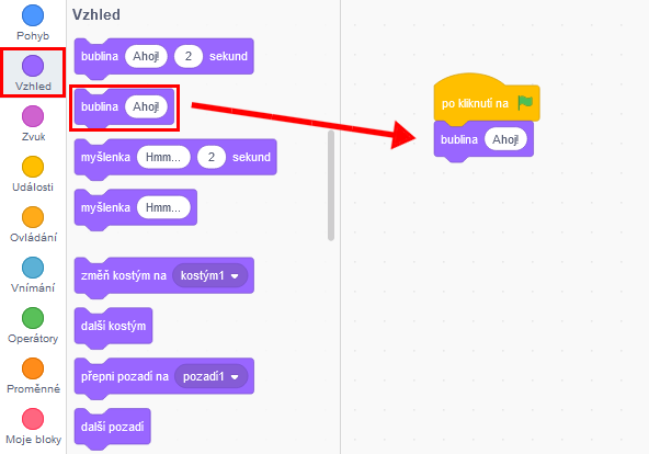 Použitie bloku bublina - Scratch