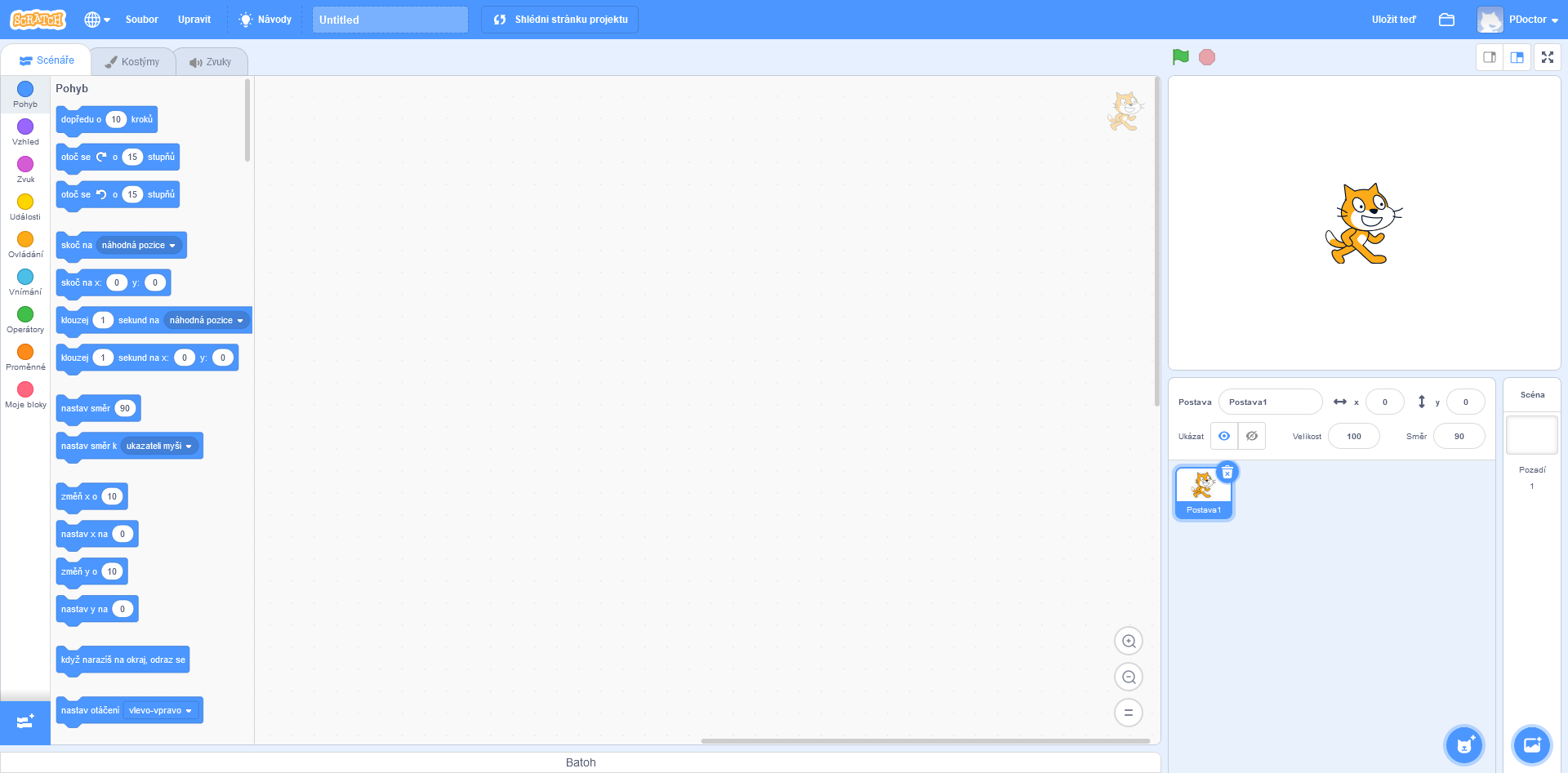 Otvorenie nového projektu - Scratch