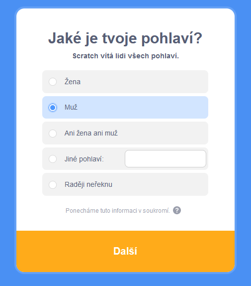 Výber pohlavia - Scratch