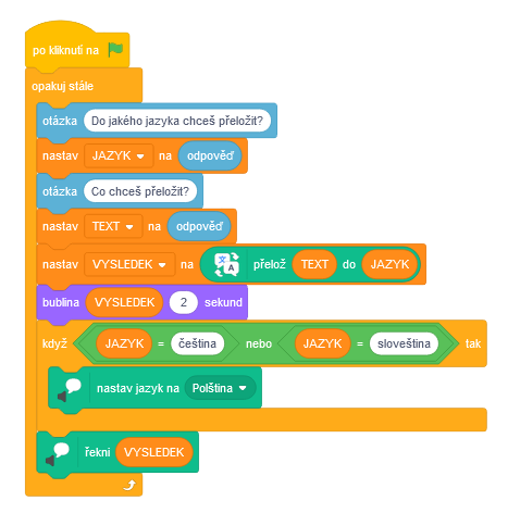 Nastavenie jazyka a dokončenie programu - Scratch - Scratch
