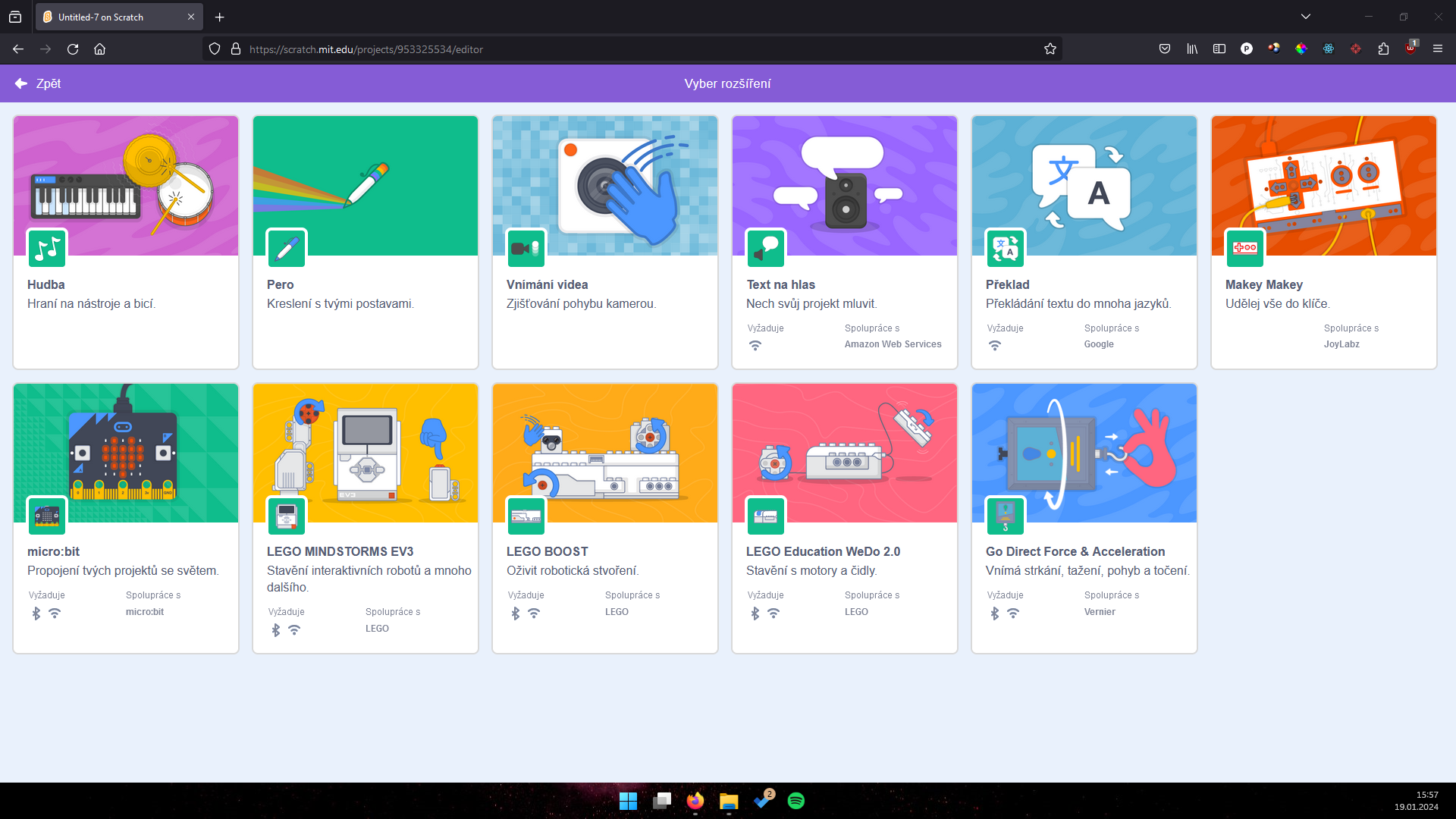 Karta na výber rozšírenia - Scratch - Scratch
