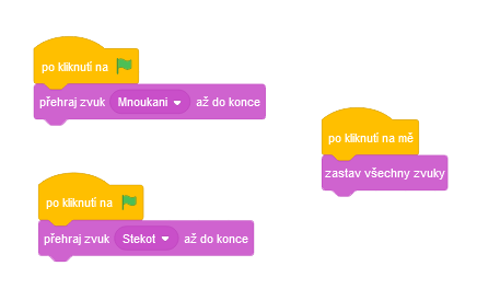 Program prehrávania a zastavovania zvukov - Scratch