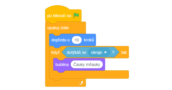 Mačičák je vychovaný kód - Scratch