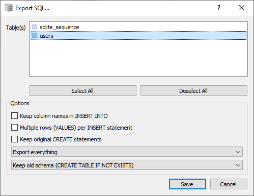Database to file export - SQLite databáza krok za krokom