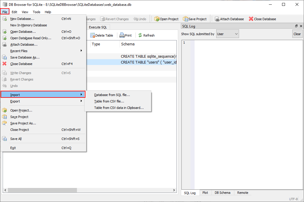 File → import - SQLite databáza krok za krokom