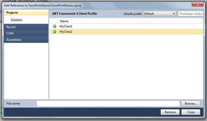 Referencie projektu - Okenné aplikácie v C # .NET vo Windows Forms