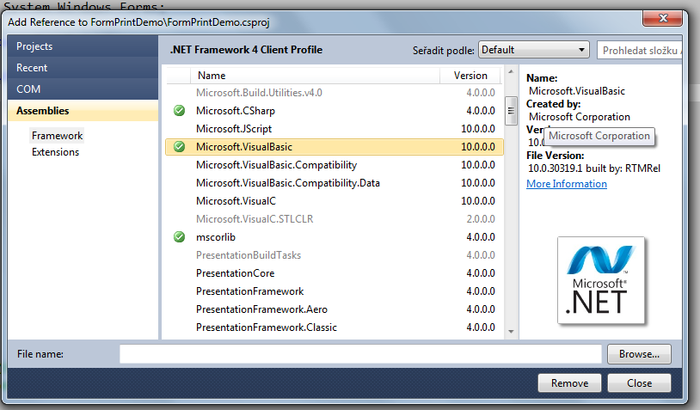 Referencie .Net - Okenné aplikácie v C # .NET vo Windows Forms