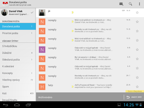 Gmail na Androide - Recenzia mobilných telefónov