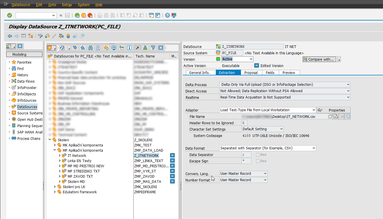 Ukážka dátového zdroja v SAP - Sap