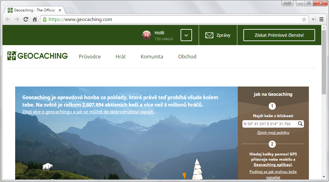Úvodná stránka geocaching.com - Zábava
