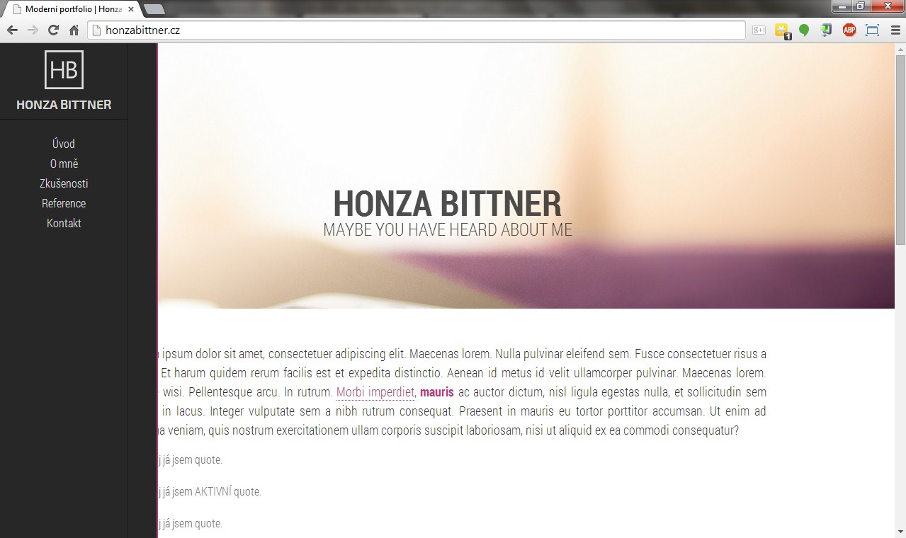 Menu pre webové portfólio