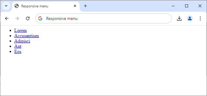 Defaultný zoznam, ktorý budeme chcieť pretvoriť na nádherné responzívne menu - Responzívny webdesign