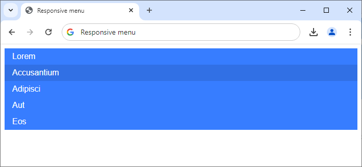 Aktuálne menu s hoverom na druhej položke - Responzívny webdesign