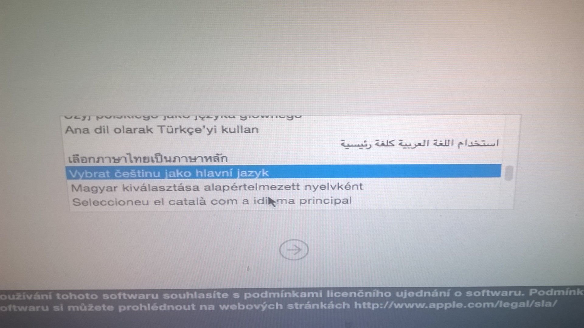 Hackintosh – výber jazyka - Softvér