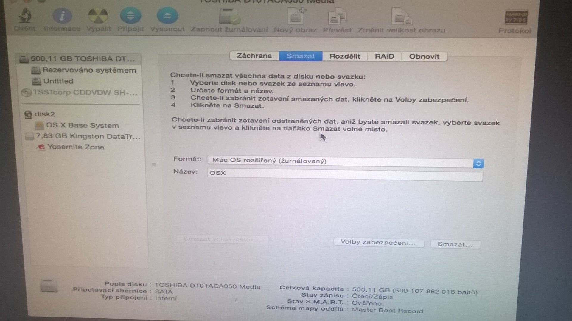 Hackintosh – zmazanie oddielu - Softvér
