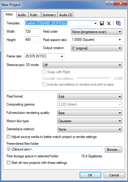 Nastavenie projektu v Sony Vegas - Grafika