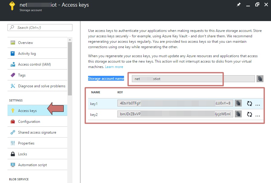 Table Storage access keys - Microsoft Azure a IoT