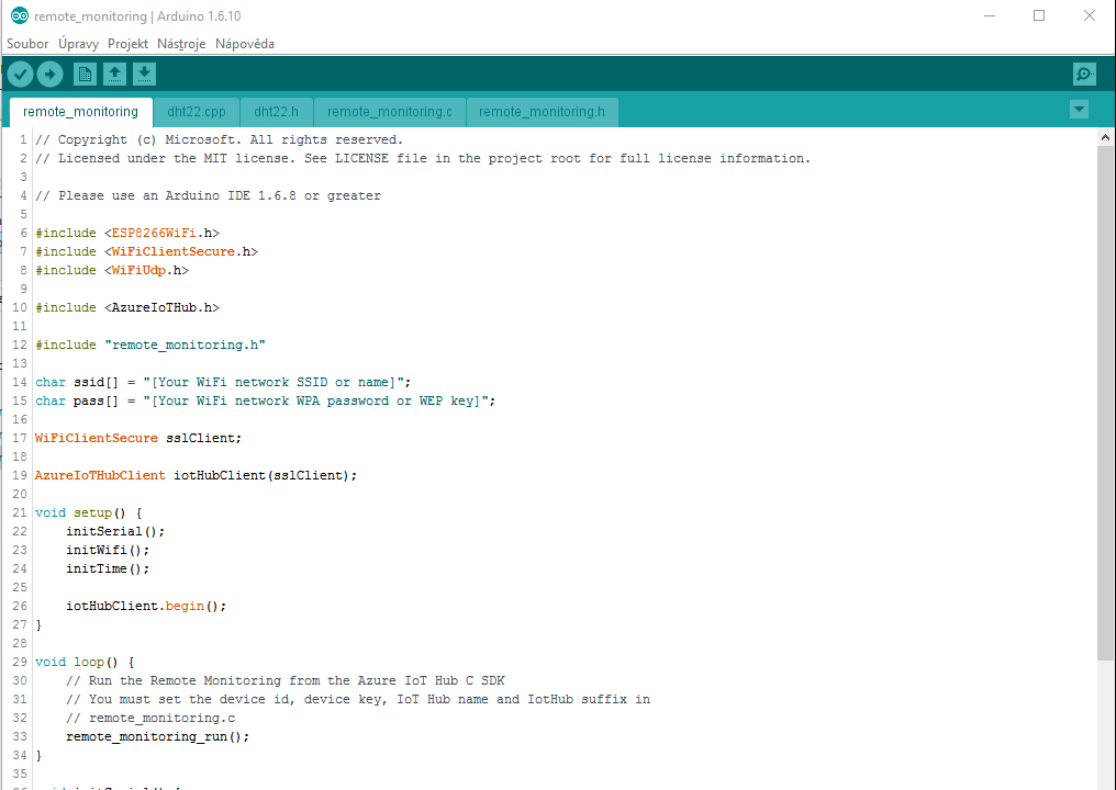 Pripojení k Wifi - Microsoft Azure a IoT