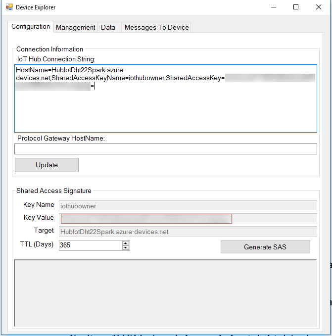 Device Explorer Add conection key - Microsoft Azure a IoT