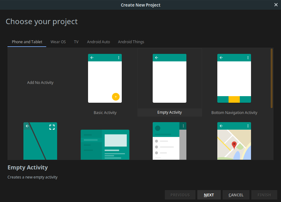 Výber prázdne aktivity v Android Studio - Programovanie Android aplikácií v Jave