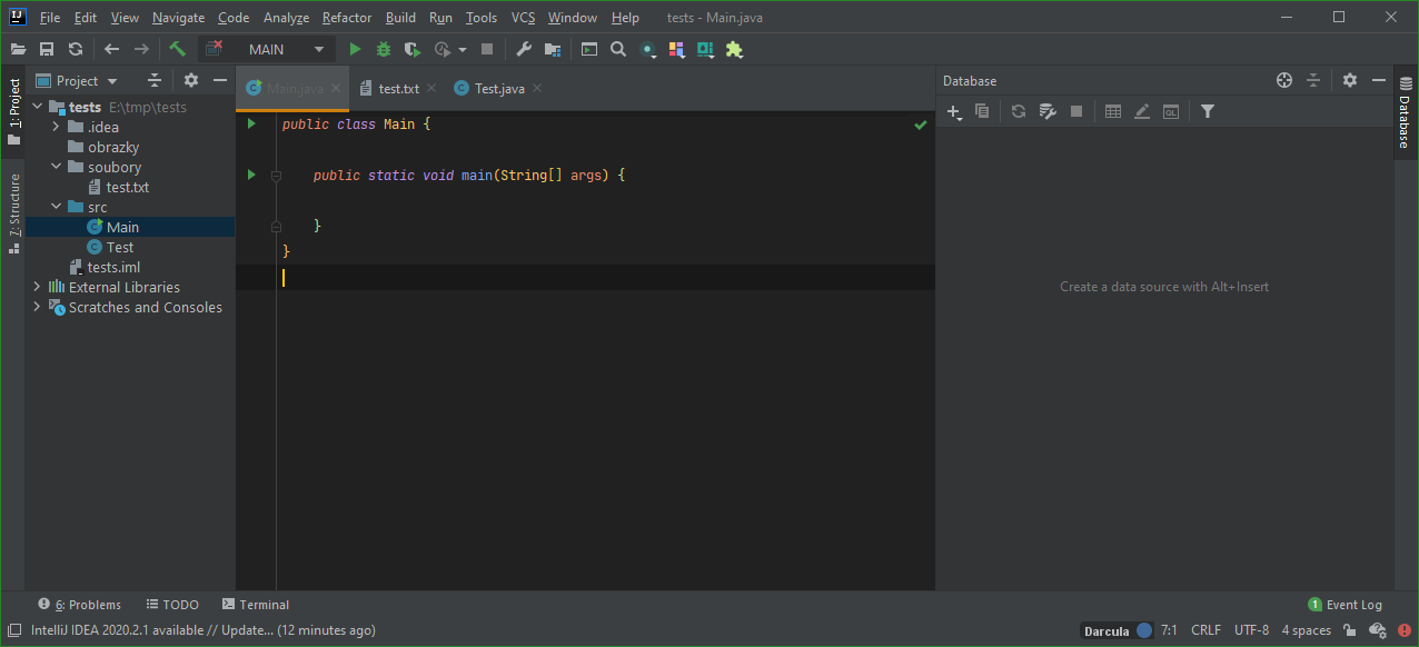 Database manager v IntelliJ IDEA - IntelliJ IDEA / NetBeans / Eclipse - Pokročilá práce
