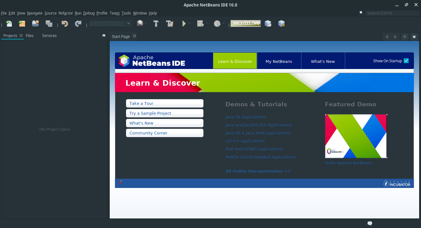 Úvodná obrazovka NetBeans - Okenné aplikácie v Java FX