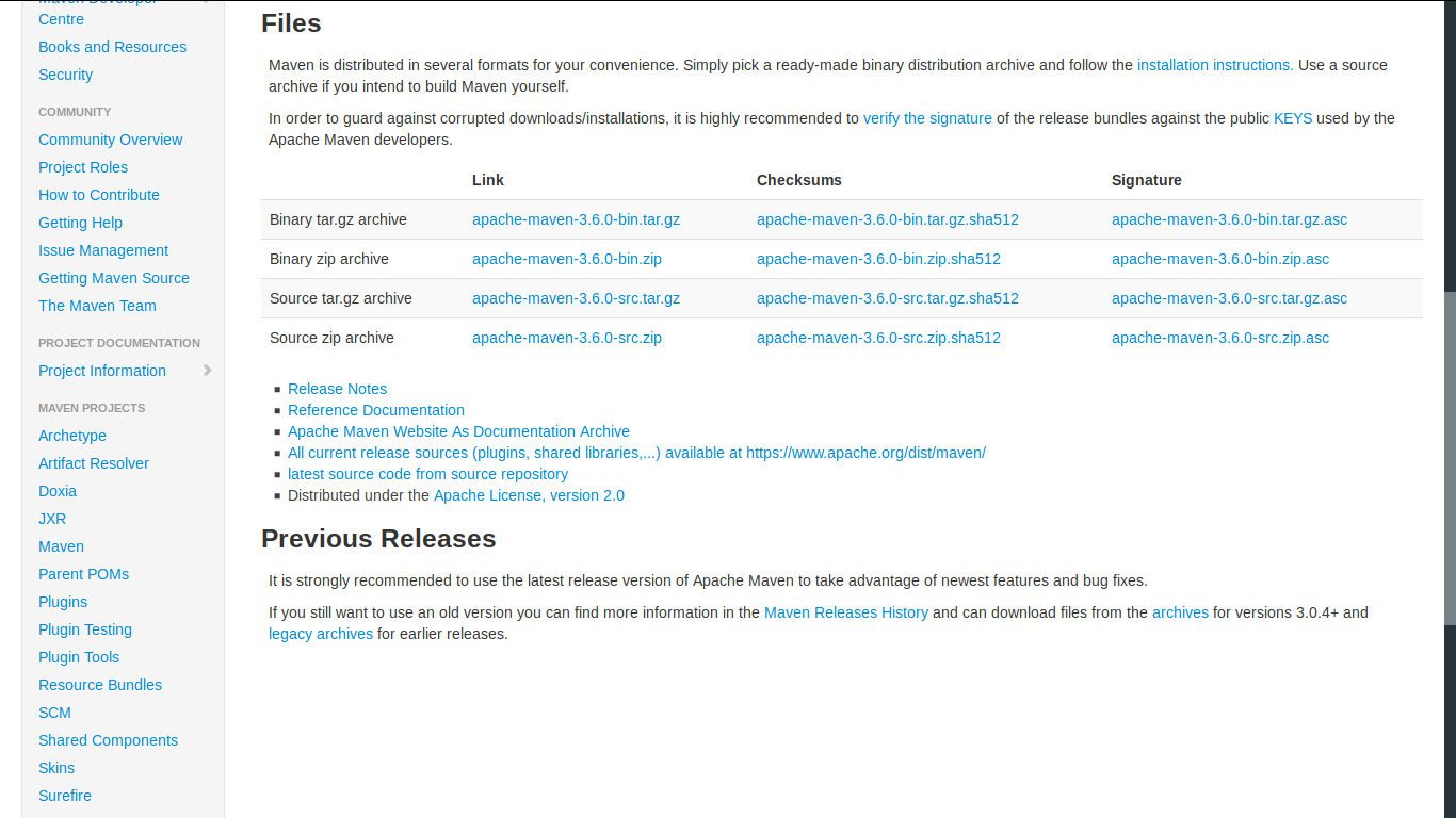 Výber verzie Maven k stiahnutiu