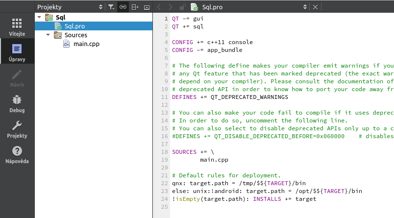 projektový súbor - Databázy v C ++ pomocou Qt SQL