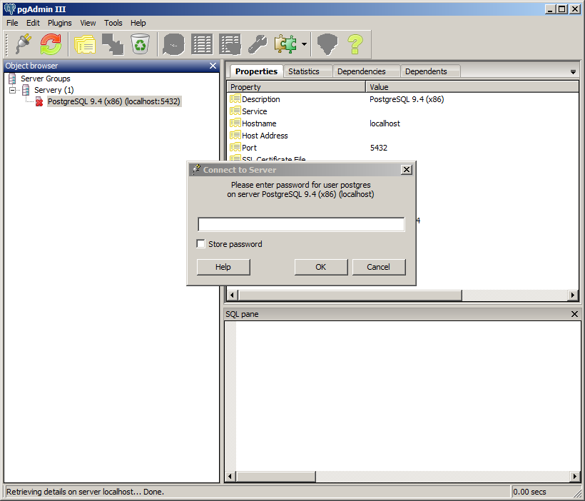 Zadanie hesla do pgAdmin - PostgreSQL databázy krok za krokom