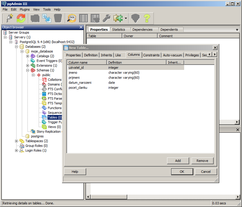Stĺpce v PostgreSQL databáze - PostgreSQL databázy krok za krokom