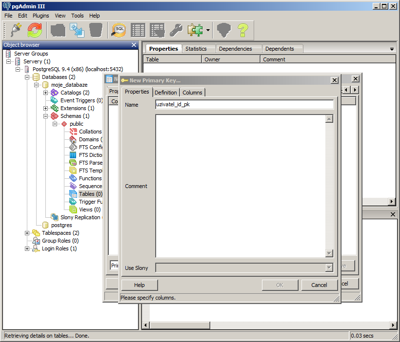 Názov primárneho kľúča v pgAdmin - PostgreSQL databázy krok za krokom