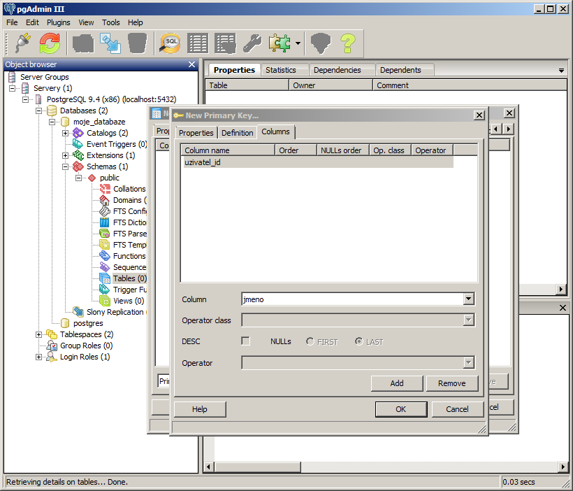 Primárny kľúč v pgAdmin - PostgreSQL databázy krok za krokom