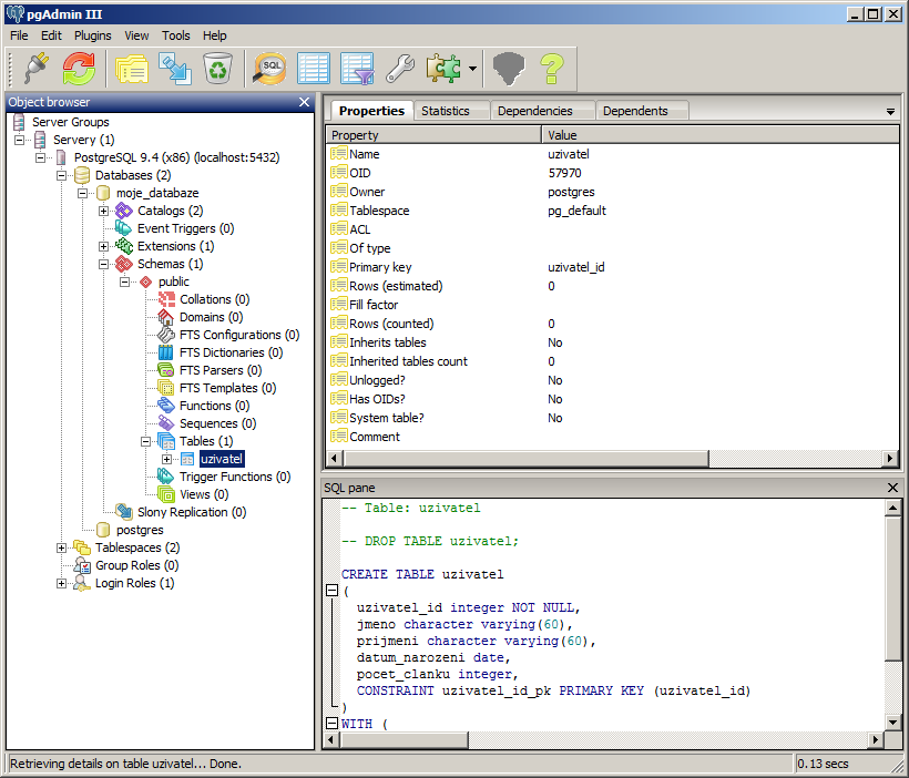 Nová PostgreSQL tabuľka v pgAdmin - PostgreSQL databázy krok za krokom