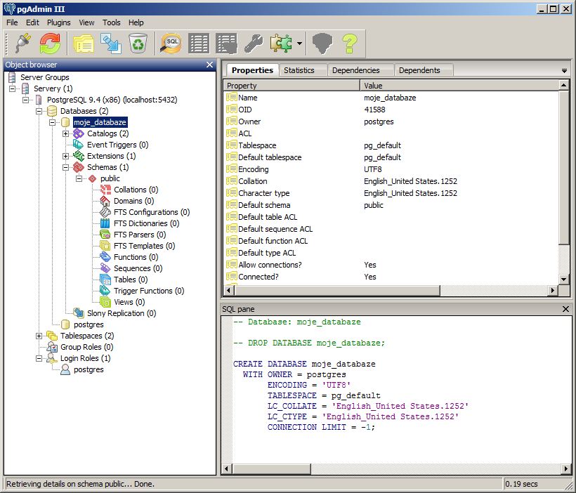 Nová PostgreSQL databázy v pgAdmin - PostgreSQL databázy krok za krokom