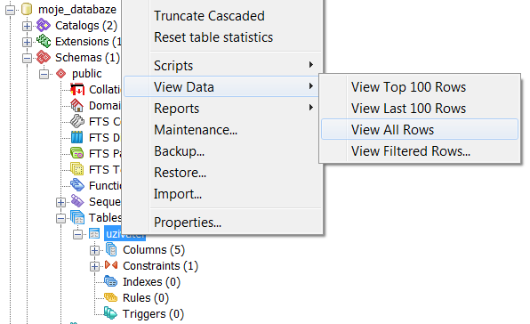 Zobrazenie všetkých záznamov v tabuľke v pgAdmin - PostgreSQL databázy krok za krokom