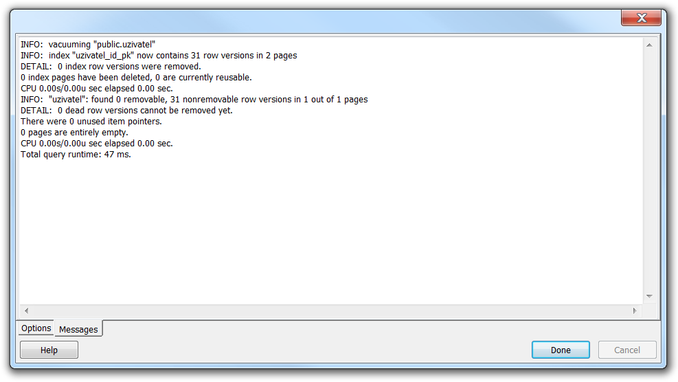 spustenie vacuum - PostgreSQL databázy krok za krokom
