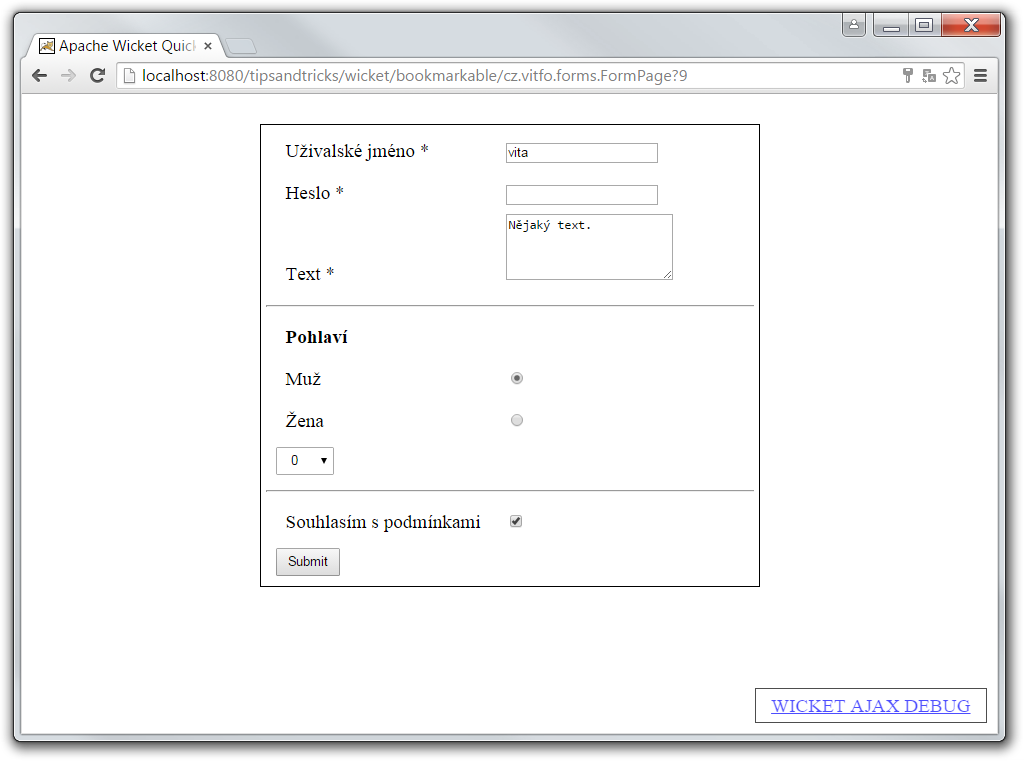 odoslaný formulár - Tipy a triky pre Wicket