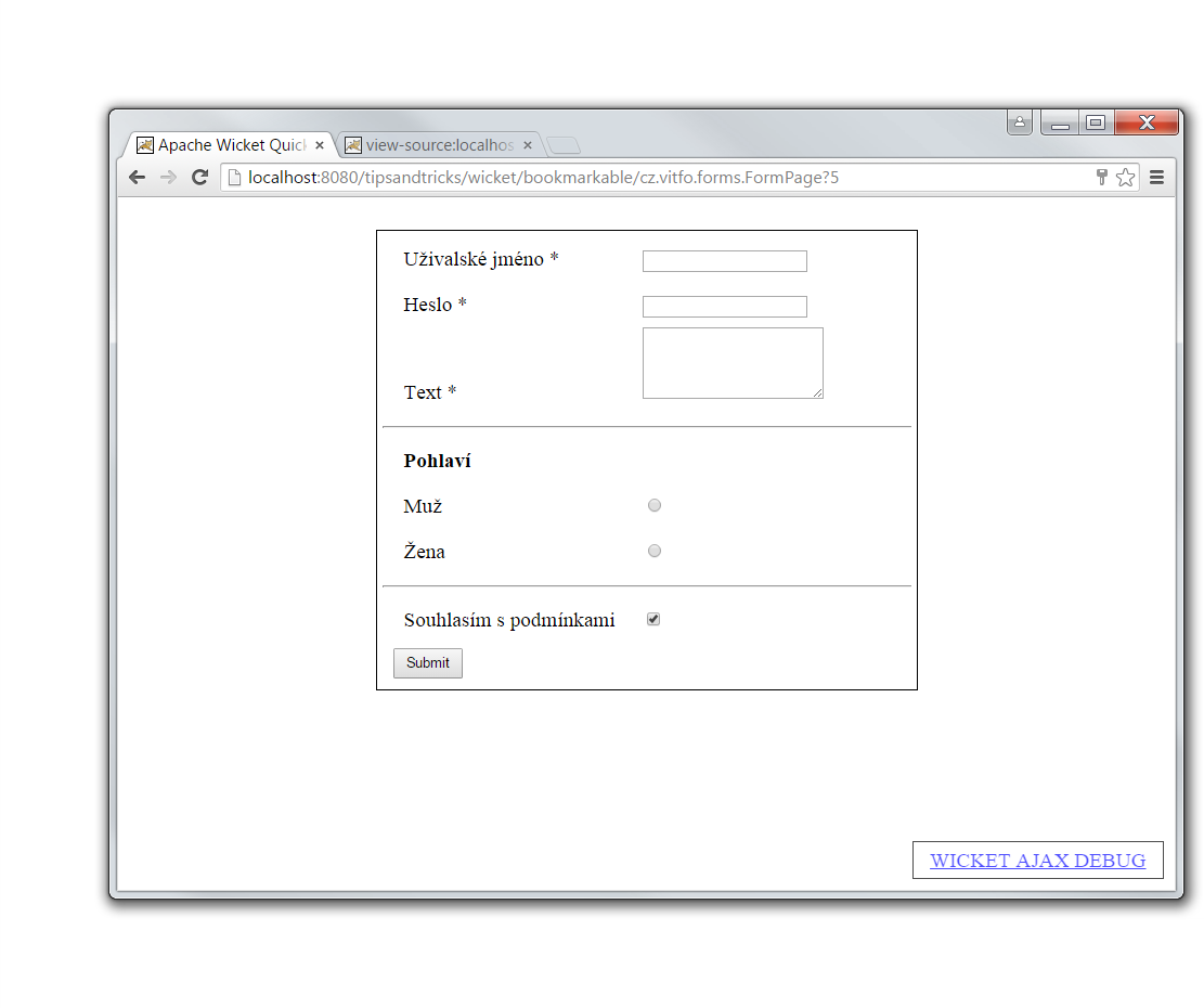 formulár s enabled tlačidlom - Tipy a triky pre Wicket