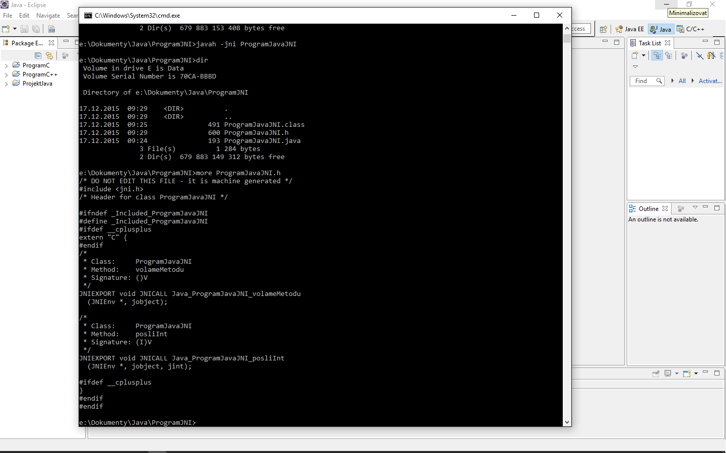 Tvorba hlavičkového súboru - JNI - Java Native Interface