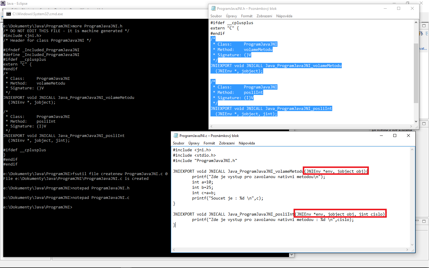 Vytvorenie zdrojového súboru - JNI - Java Native Interface