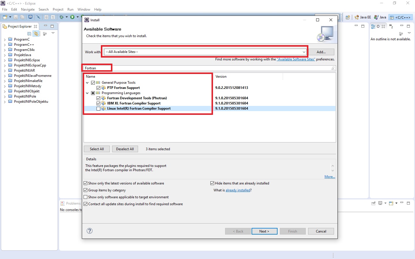 Vyberieme rozšírenie pre Fortran - Ďalšie vývojové nástroje pre tvorbu aplikácií