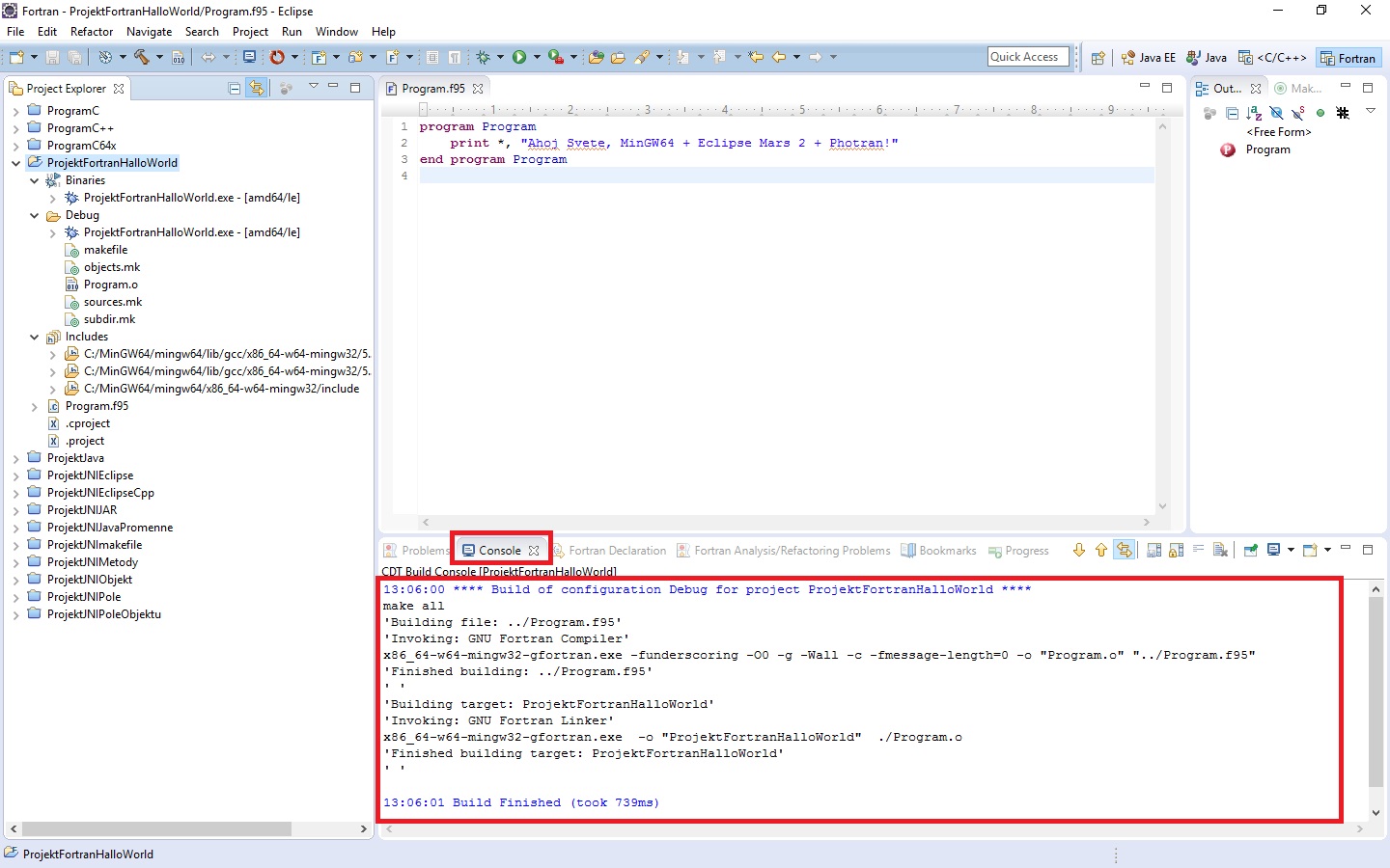 Výpis buildu Fortran programu - Ďalšie vývojové nástroje pre tvorbu aplikácií