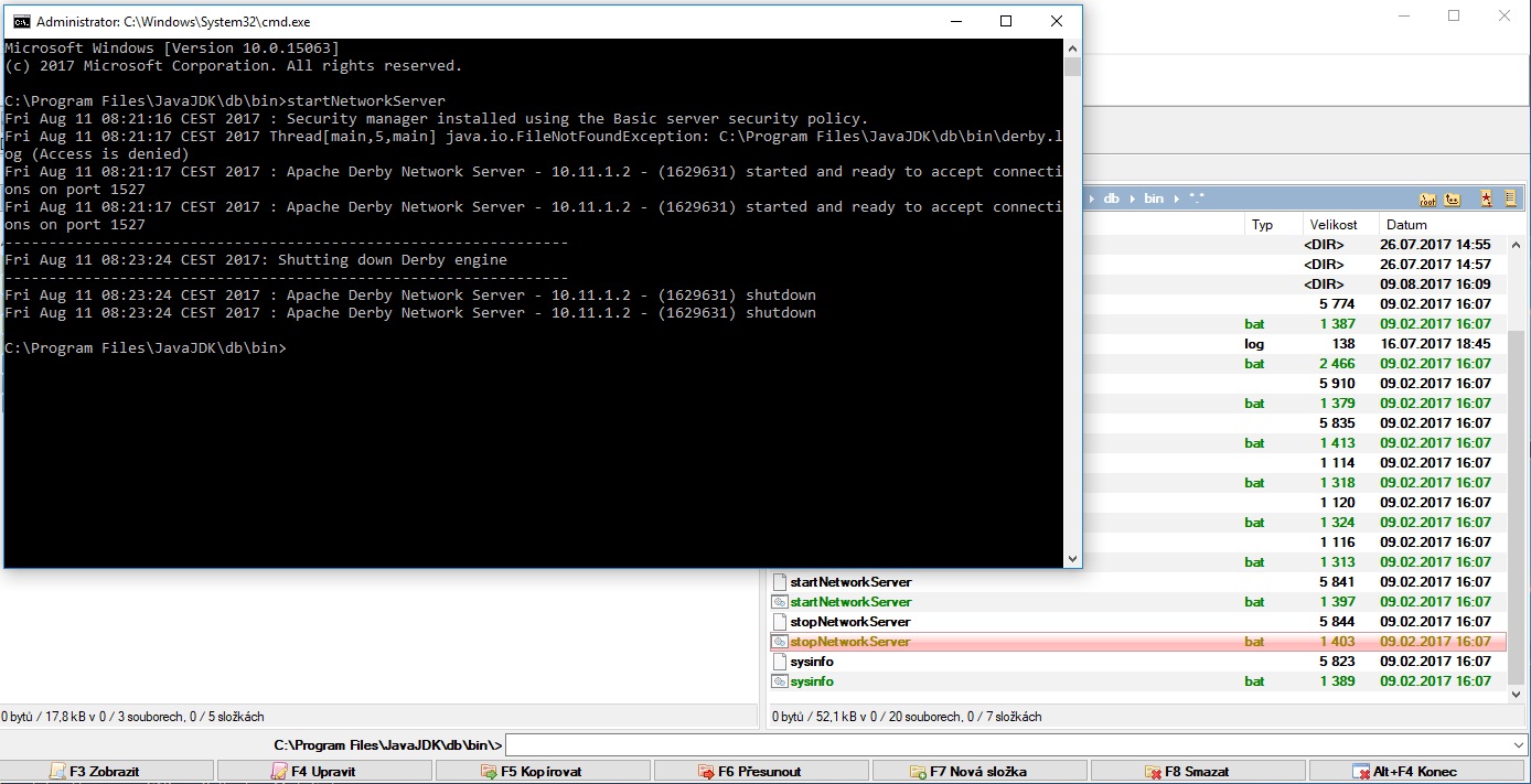 Ukončenie databázy Apache Derby - DerbyDb