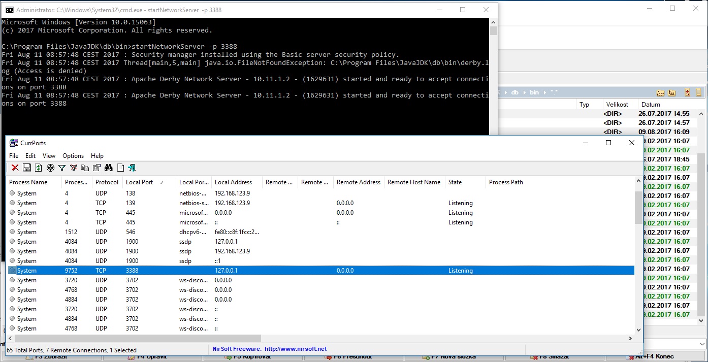 Spustenie Apache Derby na inom porte - DerbyDb