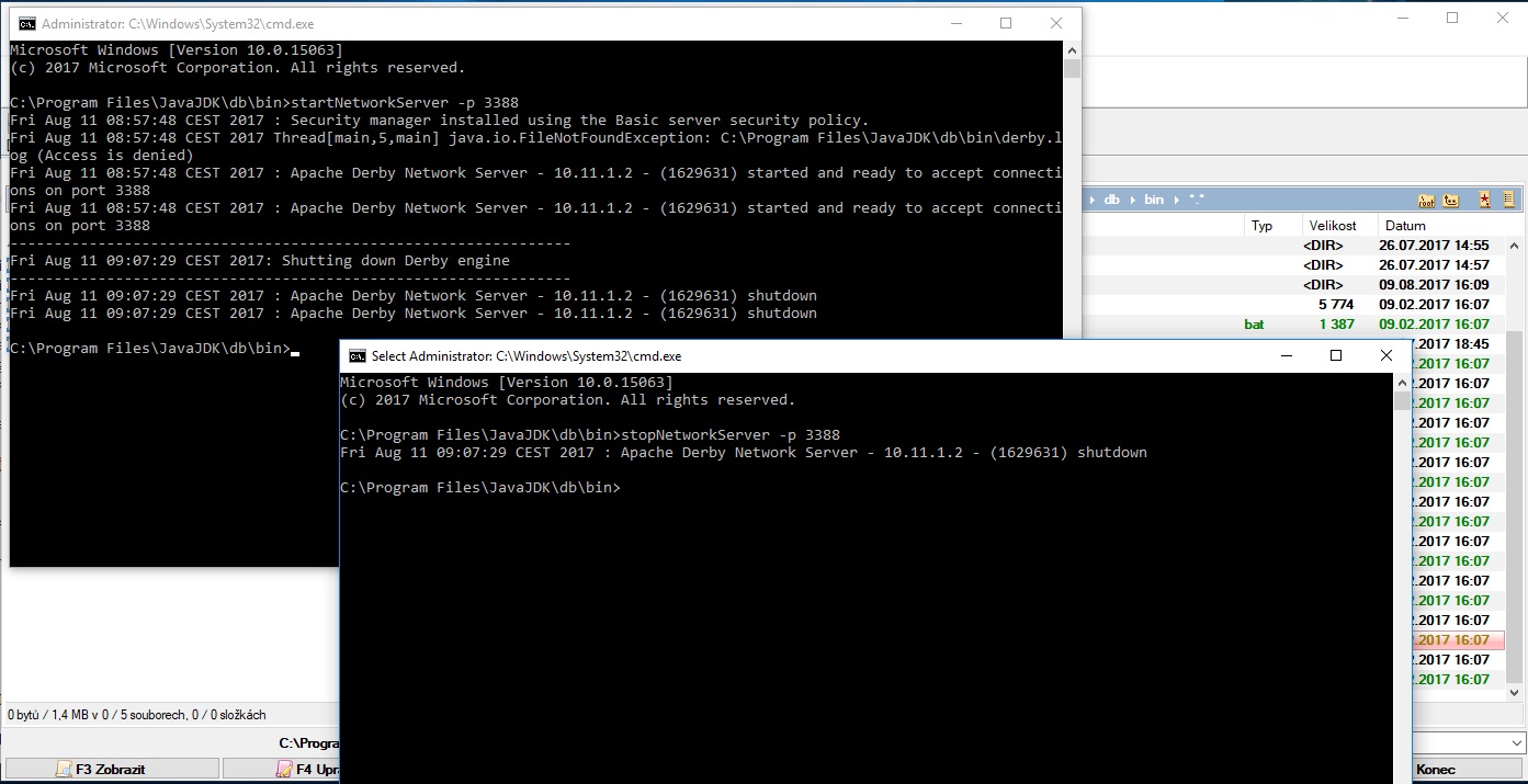 Ukončenie Apache Derby na inom porte - DerbyDb