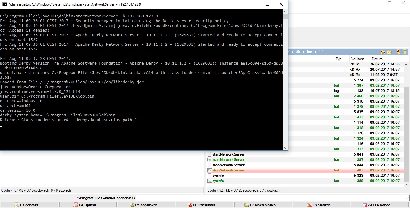 Spustenie Apache Derby cez sieť - DerbyDb