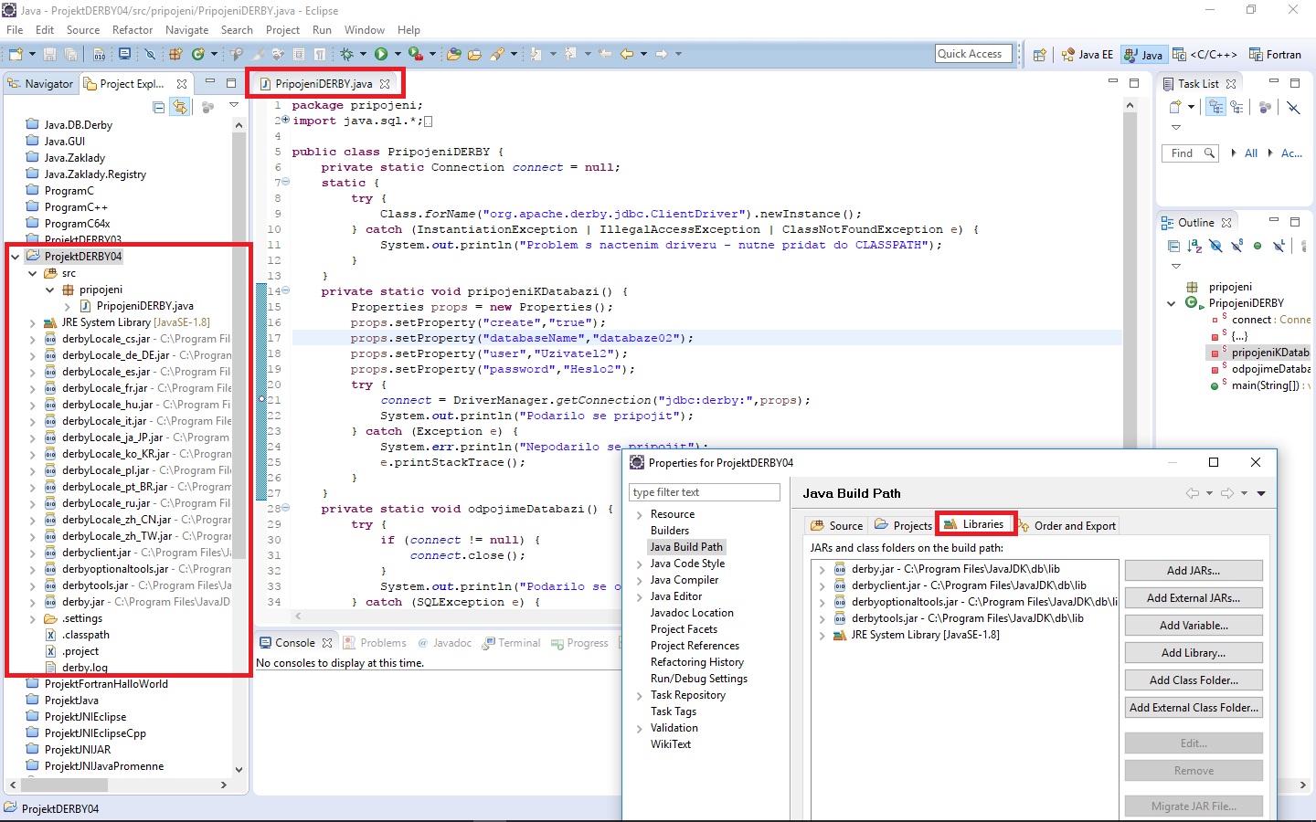 Projekt pre Derby DB v Eclipse - DerbyDb