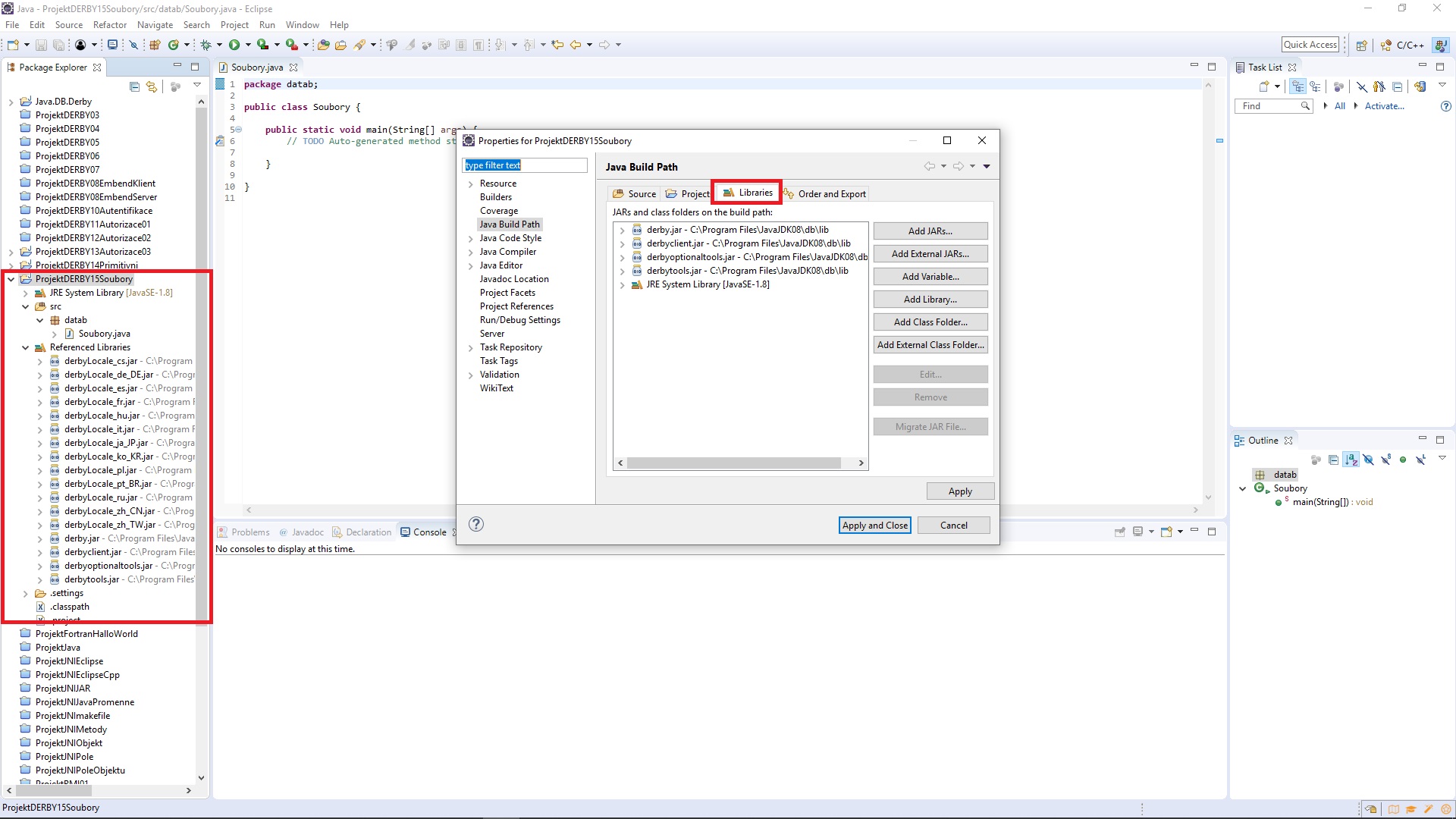 nastavenie Projektu - DerbyDb